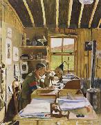 Major A.N.Lee in his hut ofice at Beaumerie-sur-Mer Sir William Orpen